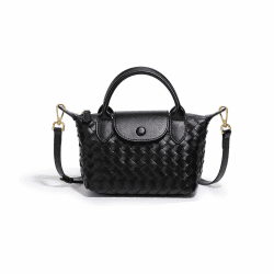 Kleine Größe, geflochtenes Luxus-Leder, mit Tragegriff oben, modisch, für Reisen, Alltag Schwarz Angebot bei HelloDeals