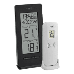 TFA Dostmann Funk Thermometer Innen/Außen, 30.3072.01.90, inkl Funkuhr und Datum, Max.-Min. Funktion, kabellos, Amazon Exklusiv, schwarz Angebot bei HelloDeals