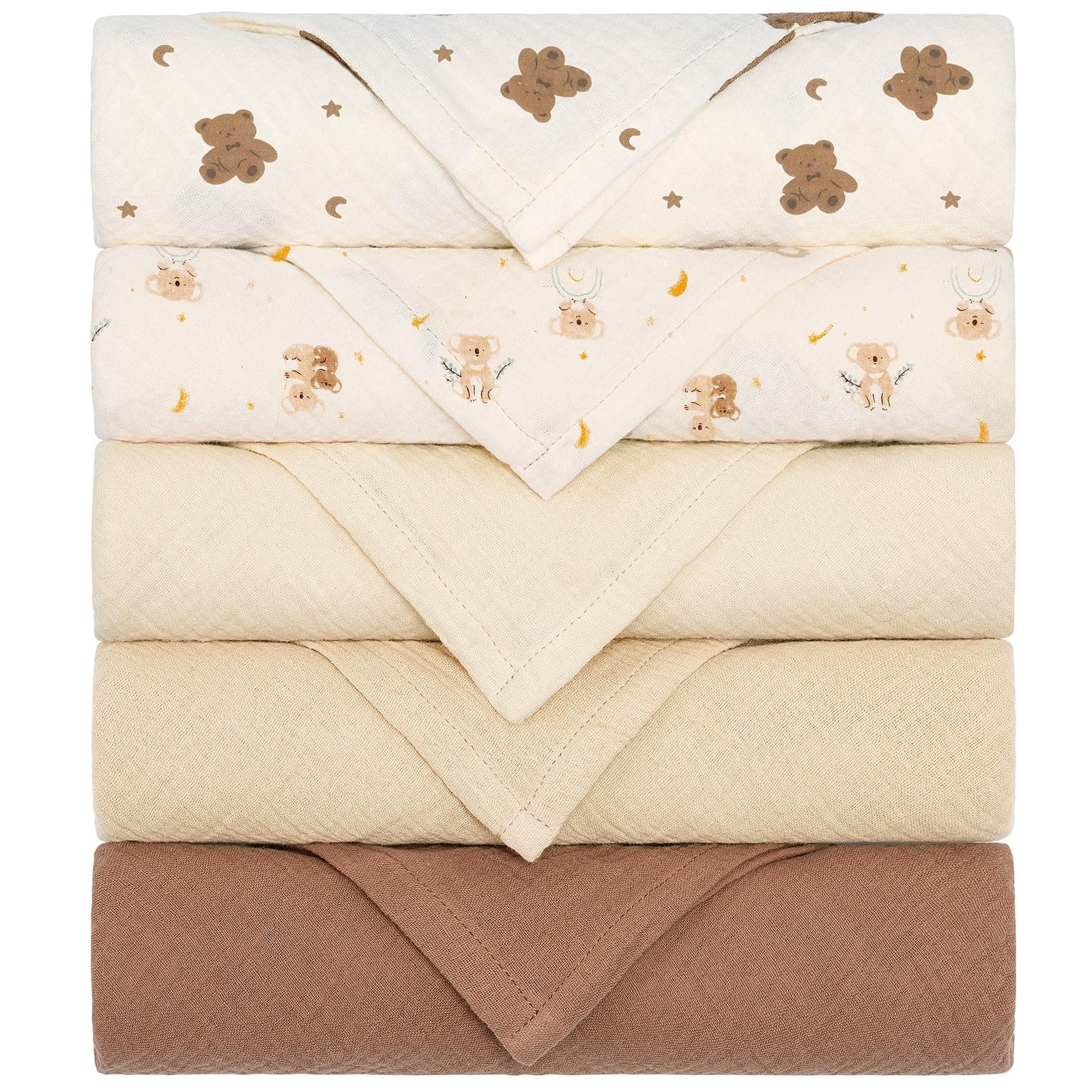 Mulltücher Baby Spucktücher 100% Baumwolle Spucktuch 60x60 cm Saugfähig und Atmungsaktive Wickeltücher Musselintücher 5er Set für Neugeborene Junge und Mädchen Brauner Bär Angebot bei HelloDeals