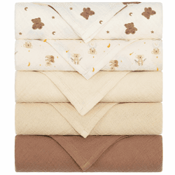 Mulltücher Baby Spucktücher 100% Baumwolle Spucktuch 60x60 cm Saugfähig und Atmungsaktive Wickeltücher Musselintücher 5er Set für Neugeborene Junge und Mädchen Brauner Bär Angebot bei HelloDeals