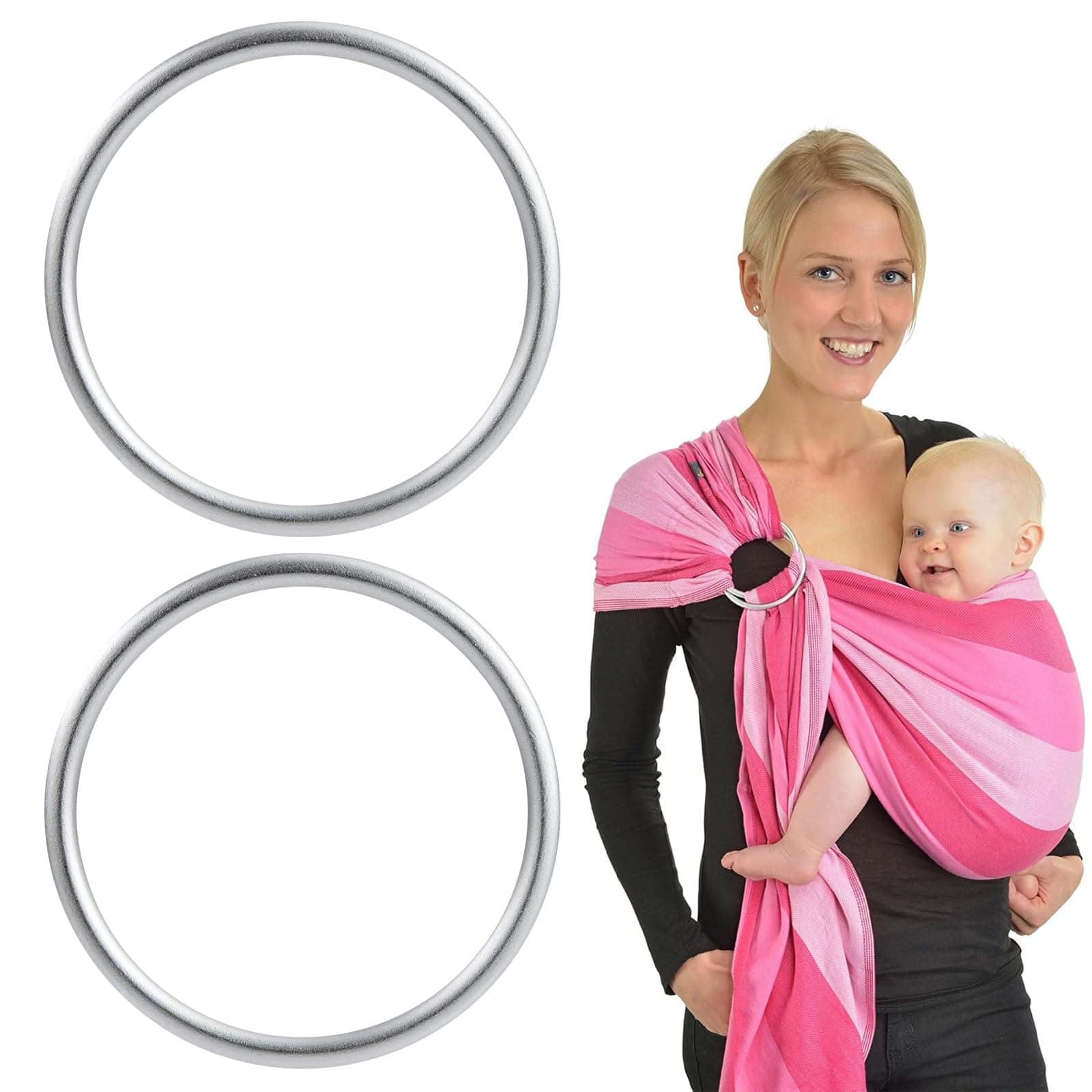 Baby Sling Ringe,2pcs Tragetücher Ringe,Tragbar Aluminiumring für Kleinkinder,Kinder Tragetuch Silber,Baumwolle Wrap Aluminium Ringe,Babytragetuch Ring Zubehör für Kleinkinder Angebot bei HelloDeals