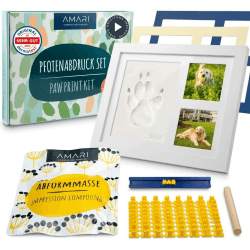 Amari ® Pfotenabdruck Set – Abdruckset für Tiere mit Buchstaben, Zahlen und Bilderrahmen – Pfotenabdruck Set Hunde Pfotenabdruck Set Katze Geschenk für Hundebesitzer Erinnerung Hund Bilderrahmen (1) Angebot bei HelloDeals