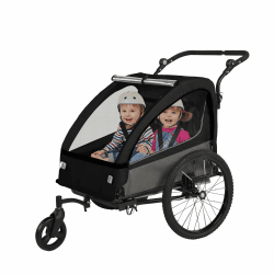 SEPNINE® 2 in 1 Kinderanhänger & Kinderwagen mit Federung, Fahrradanhänger für 1 bis 2 Kinder max, Joggerfunktion, Faltbar, Geräumiger Kofferraum Schwarz Angebot bei HelloDeals