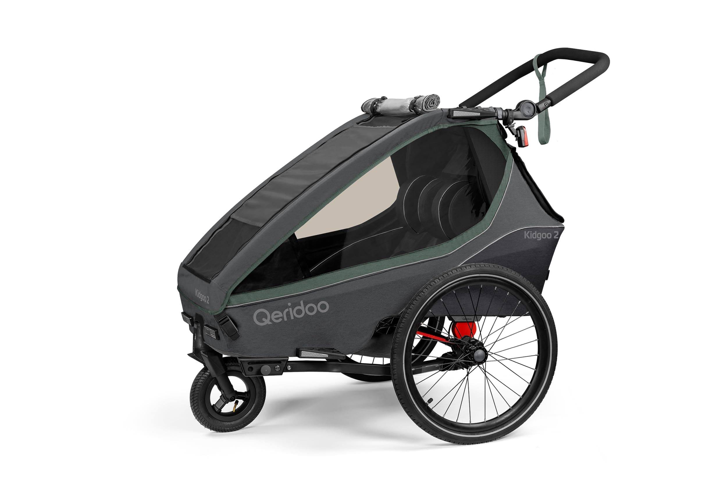 Qeridoo Kidgoo 2 | Fahrradanhänger 2 Kinder | Fahrrad Anhänger Kinder mit Federung & Easy ARS | Jogger Kinderwagen | Kinderfahrradanhänger klappbar | Kinderbuggy 45L | Walker & Bike Trailer Ivy Green Angebot bei HelloDeals