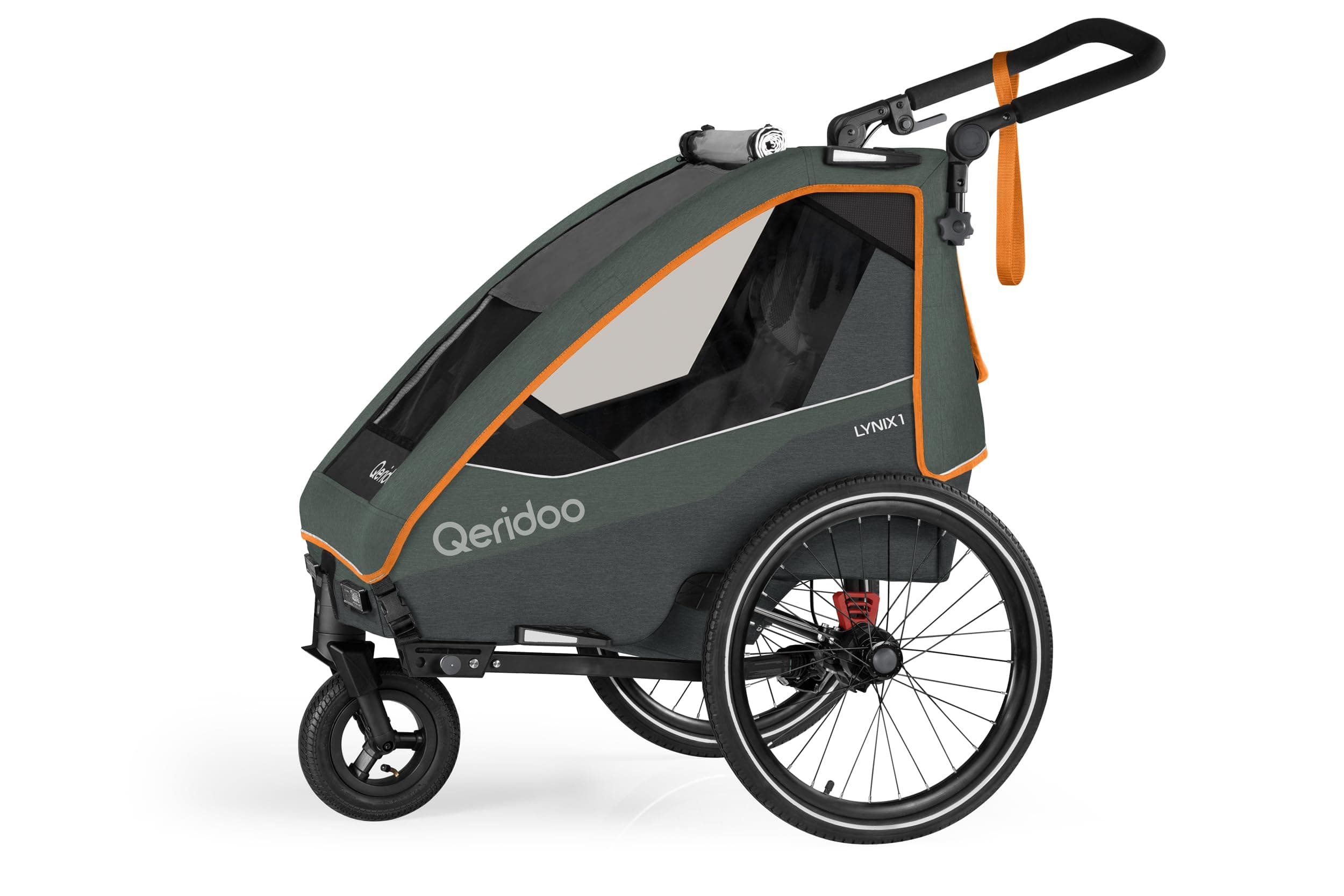 Qeridoo Lynix 1 Forest Green | Fahrradanhänger Kinder 1 sitzer | Fahrrad Anhänger Kinder mit Federung & Gurtsystem | Jogger Kinderwagen | Kinderfahrradanhänger klappbar | Kinderbuggy | Walker & Bike Angebot bei HelloDeals