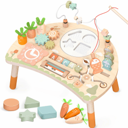 Holz-Aktivitätstisch für Kinder, Baby Montessori Spielzeug 9-in-1 Spieltisch ab 1 2 3 Jahr, Kinderspielzeug Holzspielzeug Activity Tisch ab 12+ Monate, Eburtstag Weihnachten Geschenk 1+ Jahr Natürliche Farbe Angebot bei HelloDeals