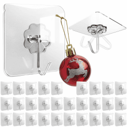 Menz Klebehaken extra stark, 30 Stück Transparent Haken selbstklebend (10 kg), Wasserdicht und wetterfest Wandhaken selbstklebend, Mehrzweck Klebe Haken für Küche, Bad, Deko 30er set Angebot bei HelloDeals