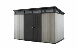 Keter Kunststoff Gerätehaus 11x7 – Wetterfestes Gartenhaus mit Boden, Doppeltüren & Fenster, Fahrradschuppen, Ideal für Outdoor-Geräteschuppen, 342x218x226cm Angebot bei HelloDeals