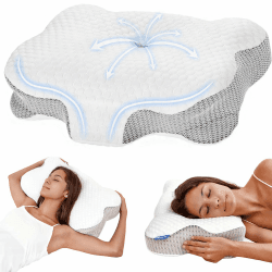 Nackenkissen Kopfkissen Memory Foam Kissen, Ergonomisches Kopfkissen Seitenschläferkissen,Halswirbelkissen Stützendes Nackenkissen Schlaf Kissen Pillow für Seiten Rücken & Bauchschläfer(1 Pcs) Weiß Angebot bei HelloDeals