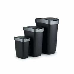 Rotho Twist Mülleimer-Set, 3 Stück, mit Klappdeckel, BPA-frei, schwarz/silber, 10L, 25L und 50L Angebot bei HelloDeals
