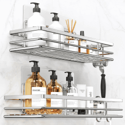 pickpiff Duschablage Ohne Bohren SUS304 Edelstahl 2 Stück Duschregal mit 2 Haken Badregal Bathroom Organizer Shampoo Halterung Für Dusche Selbstklebend Angebot bei HelloDeals
