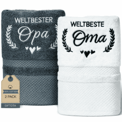 Oma und Opa Geschenk 2 teilig Handtuch Set 100% Baumwolle Bestickt Handtücher 35 x 75 cm, Geburtstagsgeschenk Oma und Opa Angebot bei HelloDeals