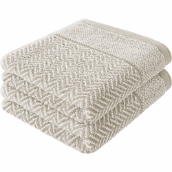 herzbach home Handtuch Duschtuch Set 100% Baumwolle Gemustert (Sandgrau/Weiß, 2 Duschtücher 70x140 cm) 2 Duschtücher 70x140 cm Sandgrau/Weiß Angebot bei HelloDeals