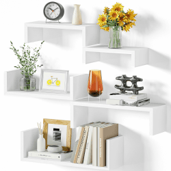 SRIWATANA Wandregal Weiß 5 Stück, Regal Wand Holz, Schweberegale Max Belastung 40kg, Moderne Wandboard Deko, DIY Wandmontage Hängeregale für Wohnzimmer Badezimmer Schlafzimmer Büro Küche (Rein Weiß) Angebot bei HelloDeals