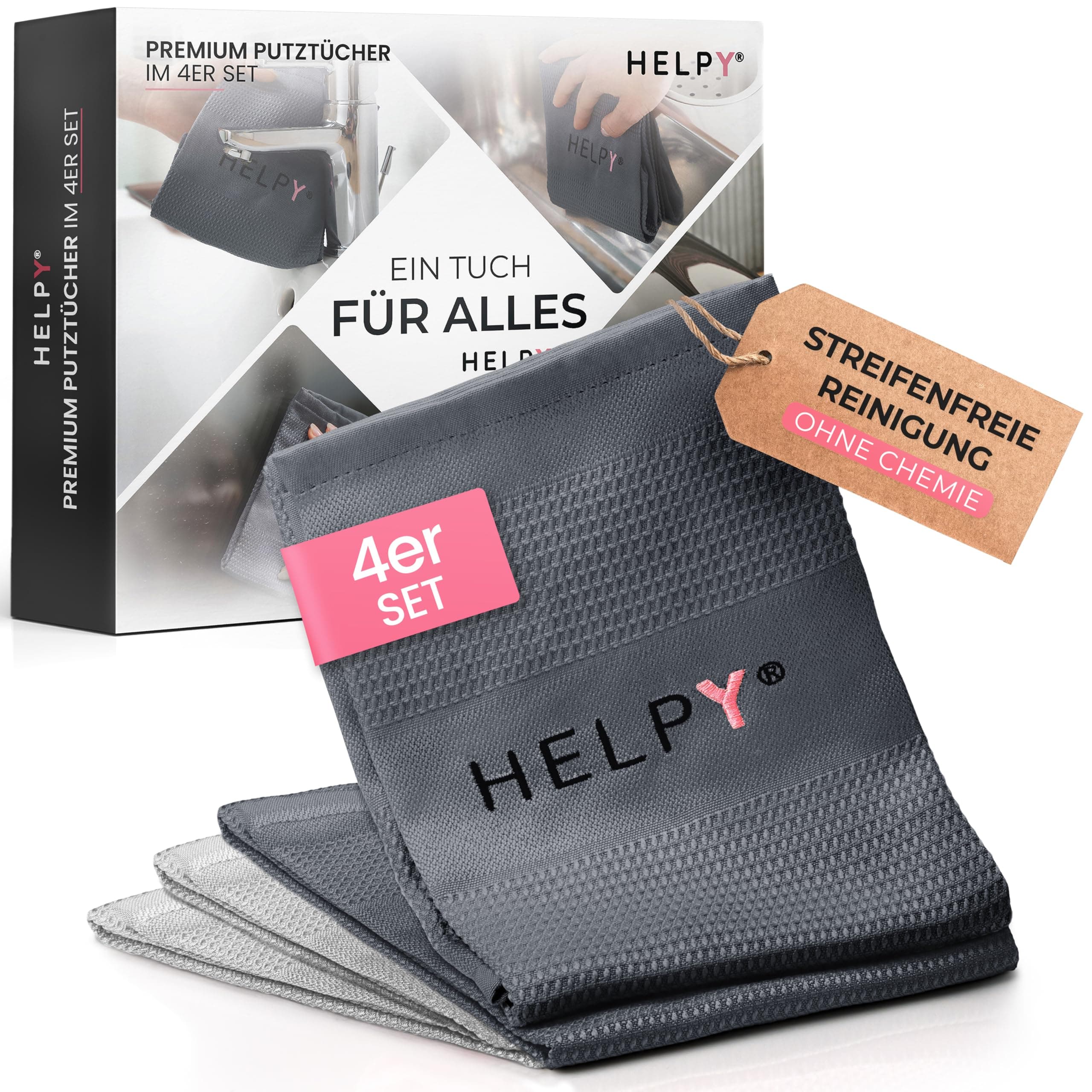 Putztücher [4er Set] – streifenfreie Fensterputztücher – fusselfreie Reinigung – Microfasertücher für Küche, Bad, Auto & Fenster – hell-/dunkelgrau – 40 x 60 4er Set - Grau Angebot bei HelloDeals
