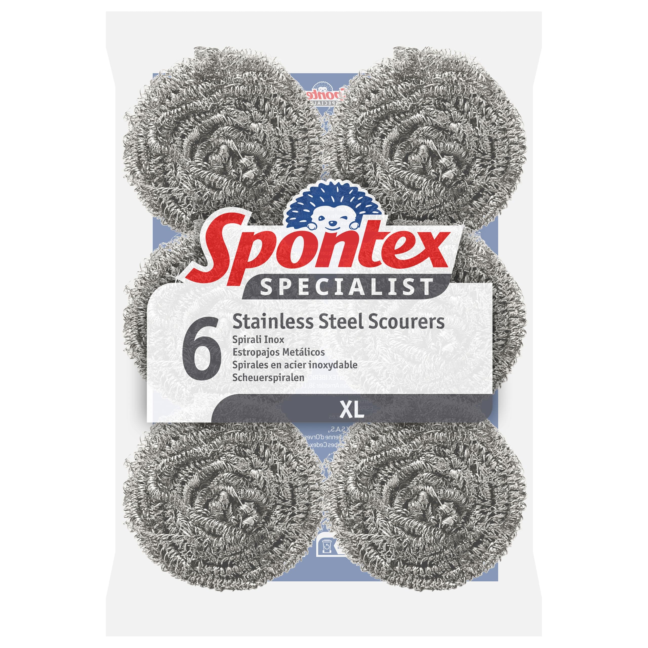Spontex Specialist Edelstahl-Scheuerschwämme | XL | Robuste Metallscheuerschwämme für professionelle Reinigung, Fettentfernung und Geschirrschrubben | 6er-Pack 6 Stück (1er Pack) Angebot bei HelloDeals