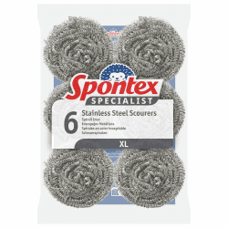 Spontex Specialist Edelstahl-Scheuerschwämme | XL | Robuste Metallscheuerschwämme für professionelle Reinigung, Fettentfernung und Geschirrschrubben | 6er-Pack 6 Stück (1er Pack) Angebot bei HelloDeals