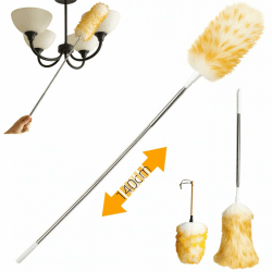 2er Set Staubwedel Lammwolle Teleskop, Waschbar & ausziehbar mit langem Teleskopstiel 140cm & 30cm Handstaubwedel aus Lammwolle, für Möbel, Decken & empfindliche Flächen Weiß2 140cm Angebot bei HelloDeals