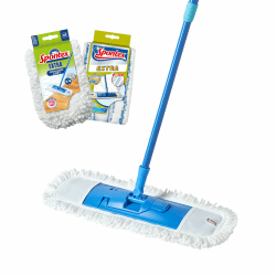 Spontex Extra - Bodenwischer mit flachem Mopp - Vielseitiger Wischmopp mit Mikrofaserbezug für nasses & trockenes Wischen - Verstellbare Länge - Reinigung aller Oberflächen - Mit 1 Ersatzbezug Angebot bei HelloDeals