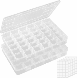 Lifewit 2er-Pack 36 Fächer, durchsichtige, stapelbare Aufbewahrungsboxen aus Kunststoff mit verstellbaren Trennwänden für Perlen, Kunsthandwerk, Schmuck, Angelzubehör mit 5 Bogen Etikettenaufklebern Angebot bei HelloDeals