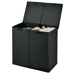 GIANTEX Wäschekorb 115 L mit 2 Fächern, Wäschesammler Wäschebox mit Deckel & Griff, Wäschesortierer Wäschesack aus Vliesstoff, Wäschetruhe Wäschetrenner 62 x 31 x 60 cm (Schwarz) Angebot bei HelloDeals