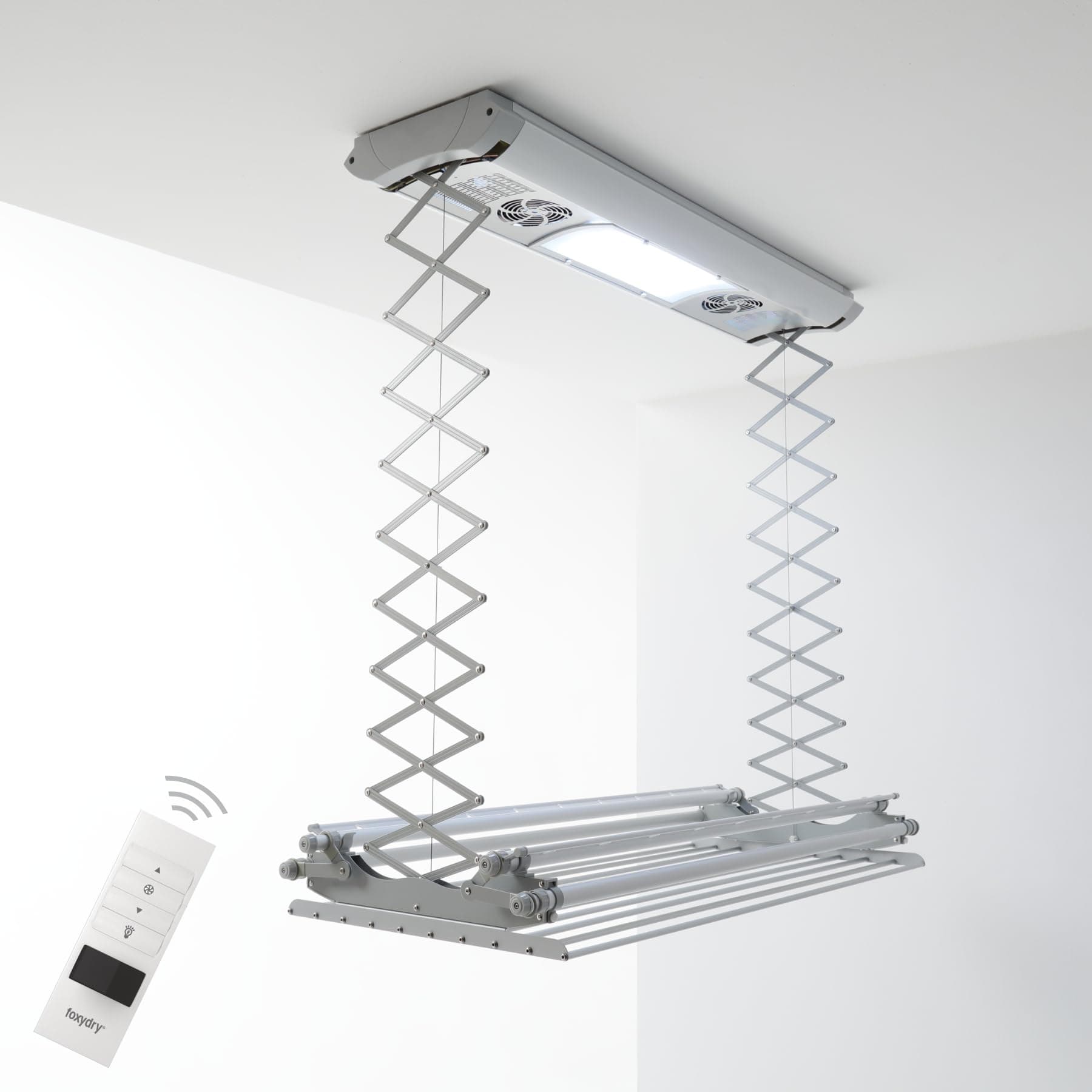Foxydry Air, Elektrischer Wäscheständer für Wand und Decke mit Ventilator und Fernbedienung, aus Aluminium und Stahl (160 cm) 160 cm / Decke Angebot bei HelloDeals