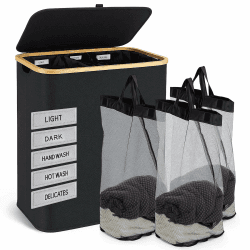 GROWNEER Extra Große Wäschekorb mit Deckel, 160L, 3 Fächer für Schmutzige Kleidung, Inklusive Abnehmbarer Wäschesäcke – Ideal für Schlafzimmer und Waschküche (Schwarz) Schwarz 3 Fächer -160L Angebot bei HelloDeals