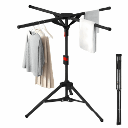 Standtrockner Wäscheständer Hoch Klappbar mit 4 Flügeln, Wäschespinne Wäschetrockner Ständer für Balkon,Drinnen, Draußen -Schwarz Angebot bei HelloDeals