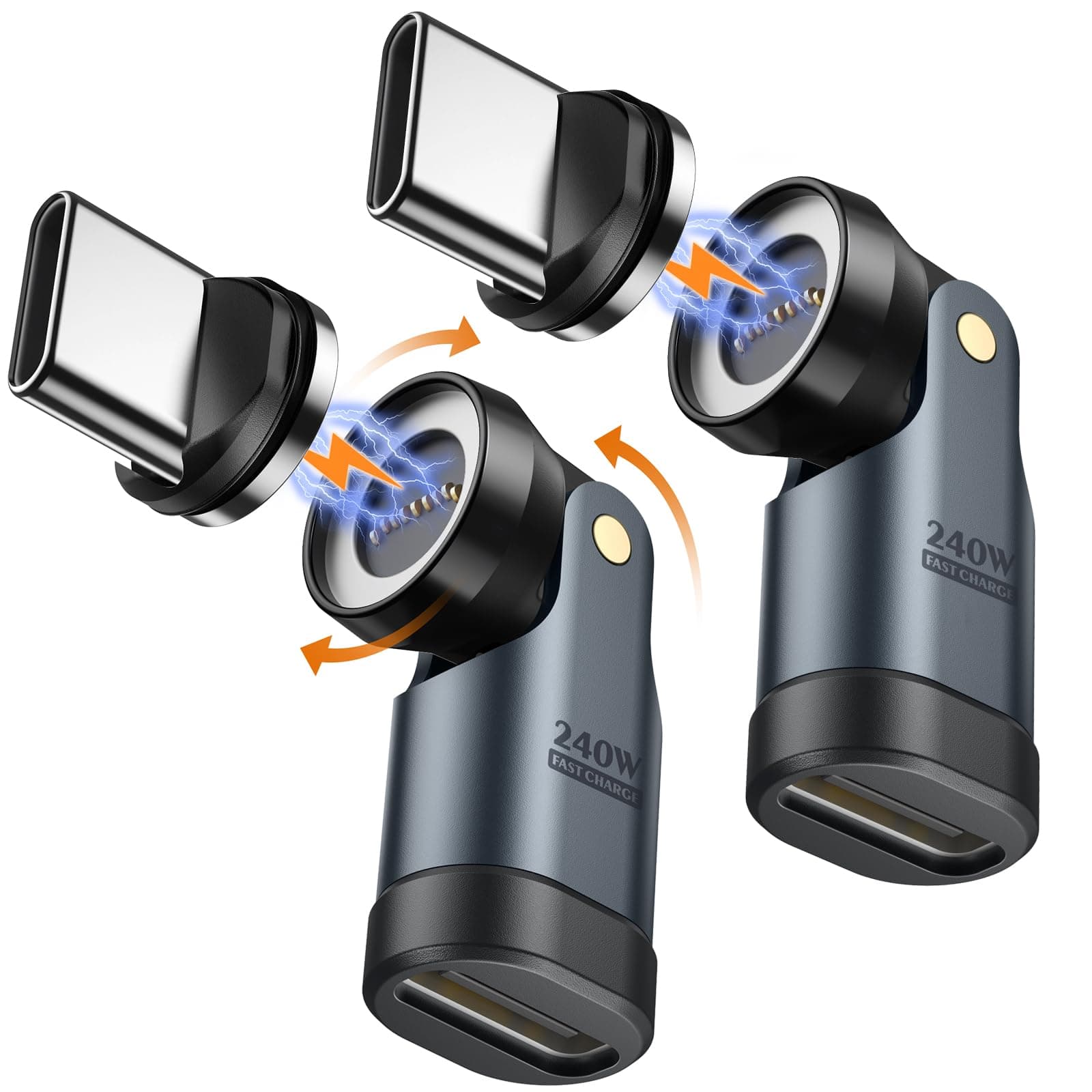 MoKo 240W USB C Magnet Adapter(2 Stück) - 9Pin Magnetisch USB-C Winkelstecker Adapter, 180° 360° Drehung, Typ-C 90 Grad Adapters für iPhone 17 Air 16 15 Pro Max, MacBook/iPad, Galaxy,Switch 2, Grau Grau 2 Stück Angebot bei HelloDeals