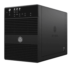 ICY BOX 4-fach Externes Festplattengehäuse für 3,5 Zoll SATA I,II,III Festplatten, USB 3.0 (UASP) & eSATA Anschluss, 80 mm Smart-Lüfter, JBOD (Single Modus), Standby, schwarz Angebot bei HelloDeals
