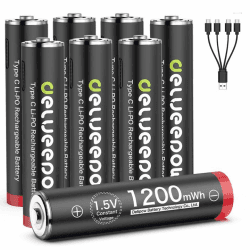 USB-C AAA Akkus Lithium Wiederaufladbare, 1.5V 1200mWh USB Wiederaufladbare AAA Batterien mit 4-in-1 USB-C Ladekabel, 1 Stunden Schnellladung, 1500 Zyklus, 8 Stück Angebot bei HelloDeals