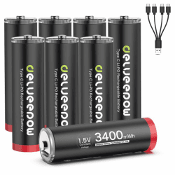 USB-C AA Akkus Lithium Wiederaufladbare, 1.5V 3400mWh USB Wiederaufladbare AA Batterien mit 4-in-1 USB-C Ladekabel, 1 Stunden Schnellladung, 1500 Zyklus, 8 Stück Angebot bei HelloDeals