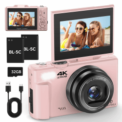 4K Digitalkamera mit WLAN 64MP Fotoapparat Digitalkamera 3" Autofokus Kamera Fotokamera mit 180° Klappbildschirm, 18X Digitalzoom, mit 32GB Karte, 2 Batterien, pink Angebot bei HelloDeals