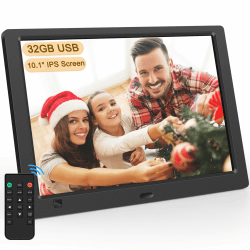 Digitaler Bilderrahmen Elektronischer Fotorahmen ohne WLAN, 10,1 Zoll IPS Bildschirm Photo Frame mit 32GB USB Stick & Bewegungssensor Kalendar/Zeitschaltuhr Foto/Video/Musik-Player Wandmontierbar Angebot bei HelloDeals