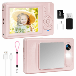 Digitalkamera 4K - 48MP UHD Kompakt Digitalkamera mit 2.8“ LCD Bildschirm und 18X Digitalzoom Anti-Shake Fotografie Vlogging Kamera mit 32gb SD Karte für Kinder Studenten Anfänger Teen (Rosa) rose Angebot bei HelloDeals