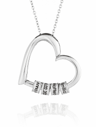 Herzkette mit gravierten Perlen – Personalisierte Namenskette als Geschenk für Frauen & Mama – Damen Halskette aus Edelstahl mit Gravur Silber Angebot bei HelloDeals