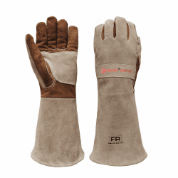Grillhandschuhe und Schweißhandschuhe aus Rindsleder, langärmelig, feuerfeste und hitzebeständige Kaminhandschuhe für Grill, Schweißen Tig Mig, Kamin, Ofen, Backen, Herd, Topflappen (groß) L Kaffee Angebot bei HelloDeals