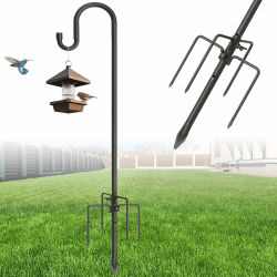 Schäferhaken Garten, Hirtenhaken Schwarz 234cm Einstellbar, Vogelfutterspender Stange Laternenhalter mit 5 Zinken, Hängende Station Metall für Hochzeitsdeko, Lichterketten & Vogelhaus Angebot bei HelloDeals