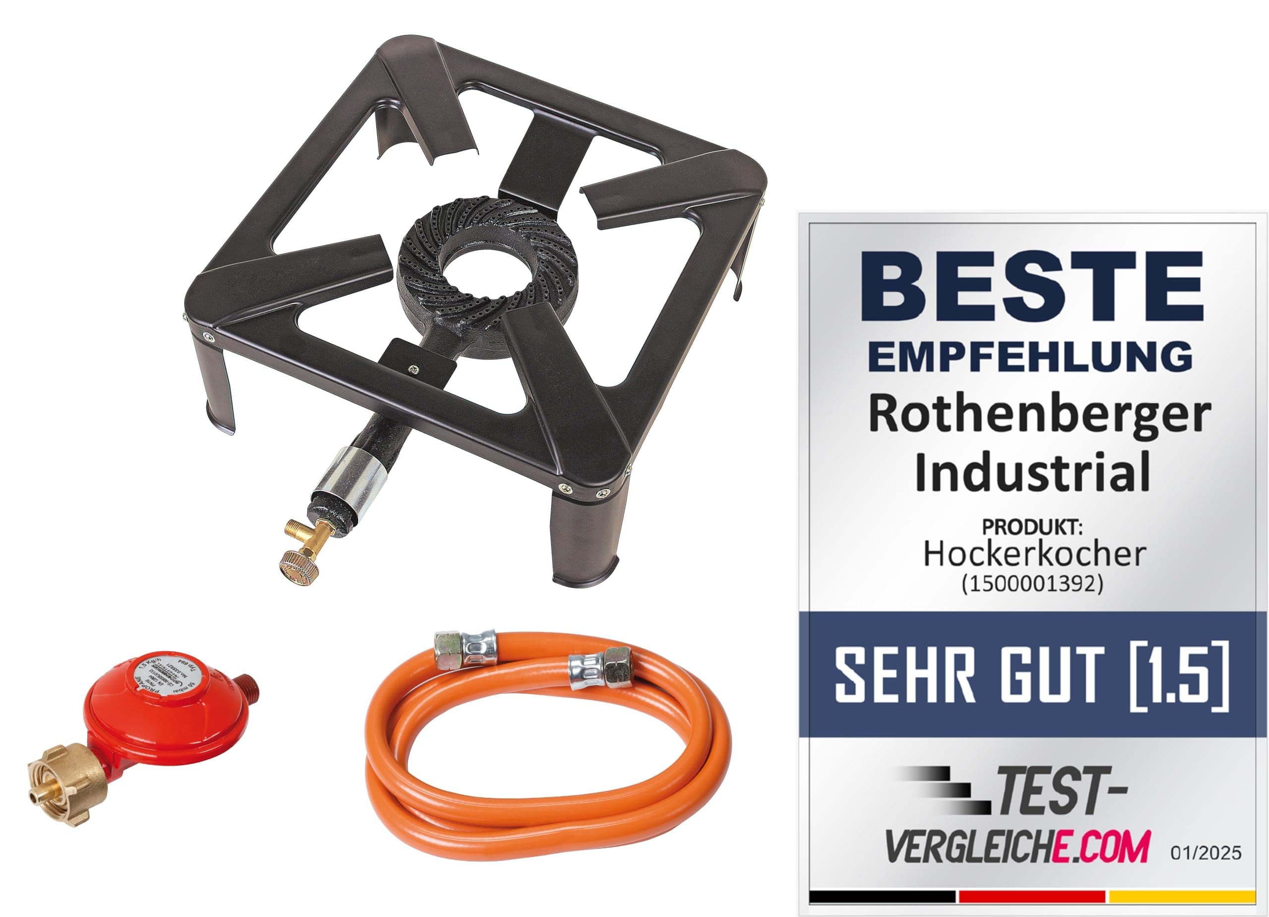 ROTHENBERGER Industrial Hockerkocher inkl. 1,5 m Propan-Gas-Schlauch & Propan-Konstantregler für Camping, Outdoor, nur für die Verwendung im Freien, für den Anschluss an Propangasflasche 1500001392 Angebot bei HelloDeals