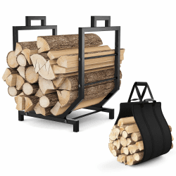 Bomclap Metall Kaminholzregal mit Abnehmbarem Kaminholztasche, Brennholzregal für innen/außen, Kaminholzständer Kaminholzkorb für Lagerfeuer, Camping, 43x33x53cm Angebot bei HelloDeals