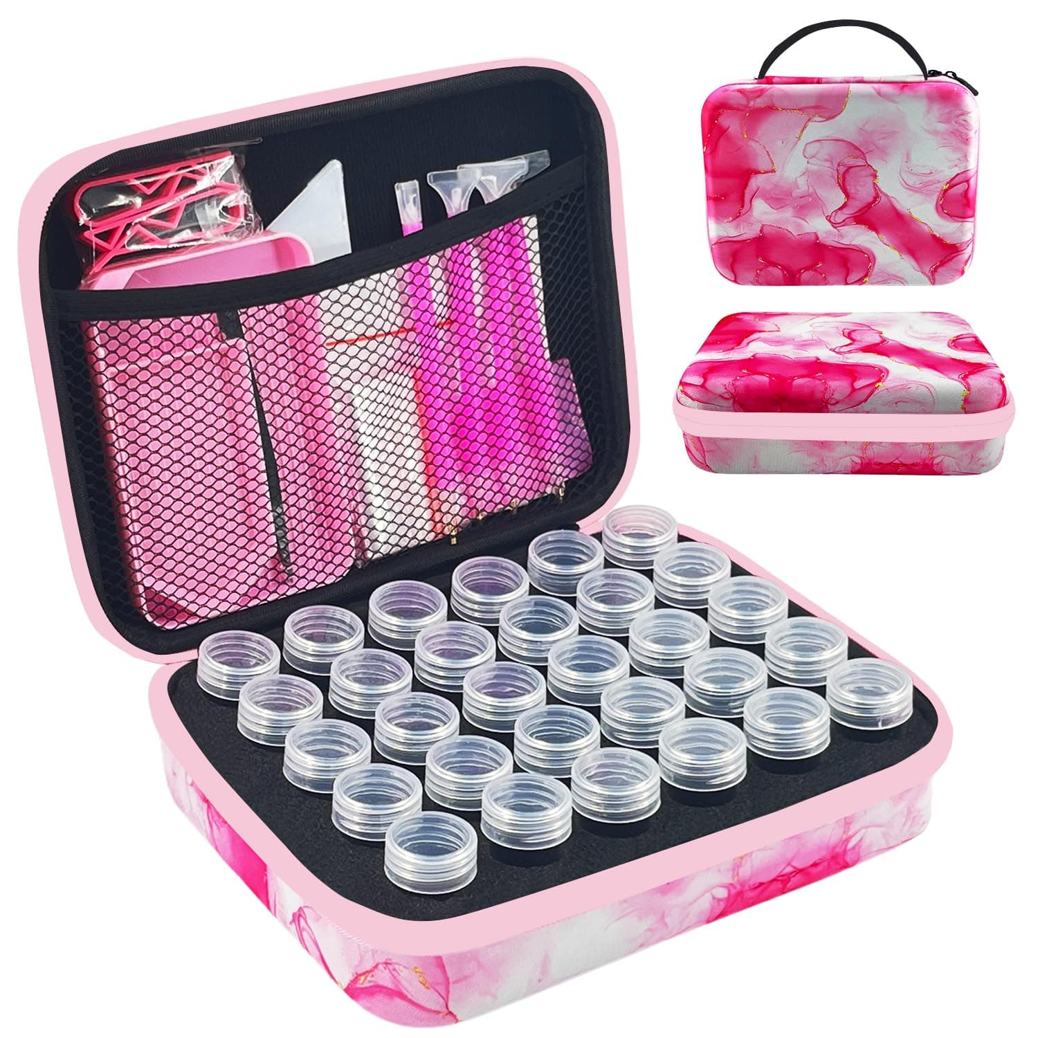Aufbewahrungsbehälter für Diamantkunst, mit Punktbohrwerkzeugen, 30 Fächer, Perlen-Organizer-Etui für 5D-DIY-Kunst-Kits, tragbare Bastelbox für Diamant-Malerei-Zubehör (Rosa) Rosa S Angebot bei HelloDeals