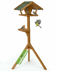 zooprinz Vogelhaus mit Ständer aus Holz – Vogelfutterstation mit herausnehmbarem Silo -Wetterfestem Dach & Ablage – großer Vogelfutterspender/Futterhäuschen für Vögel & Wildvögel – Für Garten (Braun) Angebot bei HelloDeals