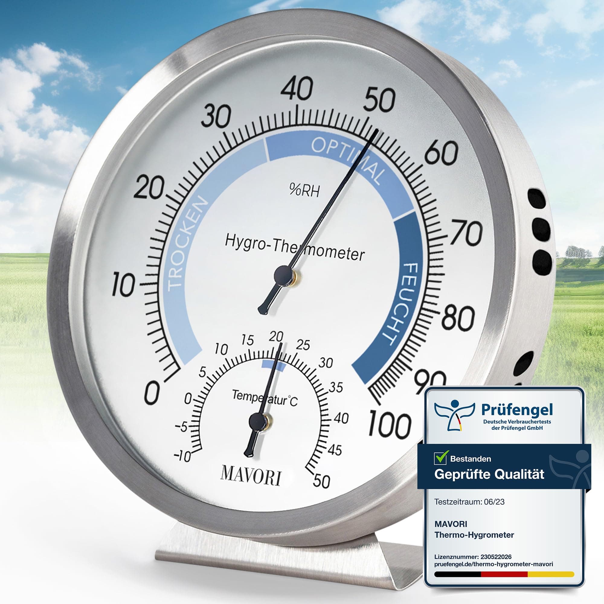 2in1 Hygrometer innen analog und Thermometer analog innen aus Edelstahl - Thermometer Hygrometer analog - Temperatur und Luftfeuchtigkeitsmesser innen für ein gesundes Raumklima - Ø 12,5cm Angebot bei HelloDeals
