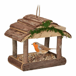 Relaxdays Vogelfutterhaus Holz, zum Aufhängen, HBT: 19 x 22 x 16,5 cm, Garten, Vogelfutterspender für Kleinvögel, Natur Angebot bei HelloDeals