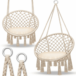 tillvex Hängesessel 200kg zum Aufhängen | Hängestuhl Indoor & Outdoor | Hängekorb wetterfest | Schaukelkorb mit Kissen Mit Kissen Beige Angebot bei HelloDeals