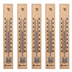 Lantelme 5 Stück Holz Außenthermometer Set 17cm Temperatur -30 bis +50°C Analog | Deutsche Herstellung | Thermometer für Innen Zimmer Außen Garten aus Buchenholz | Gartenthermometer (5) Angebot bei HelloDeals