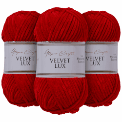 Utopia Crafts Velvet Lux Chenille, superweiches, grobes Garn zum Stricken und Häkeln, 3 x 100 g (rot) Angebot bei HelloDeals