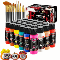 Fantastory Acrylfarben Set 24x 60ml,12 Pinsel;Exzellente Deckkraft,hohe Lichtechtheit,wasserfest Acrylic Paint;für Leinwand,Holz,Keramik,Modelle;Künstler,Profis,Anfänger[ProfessionelleSerie] Rot, Sienna, Gelb, Grün, Blau, Rosa, Grau, Sienna, Purpur Angebot bei HelloDeals