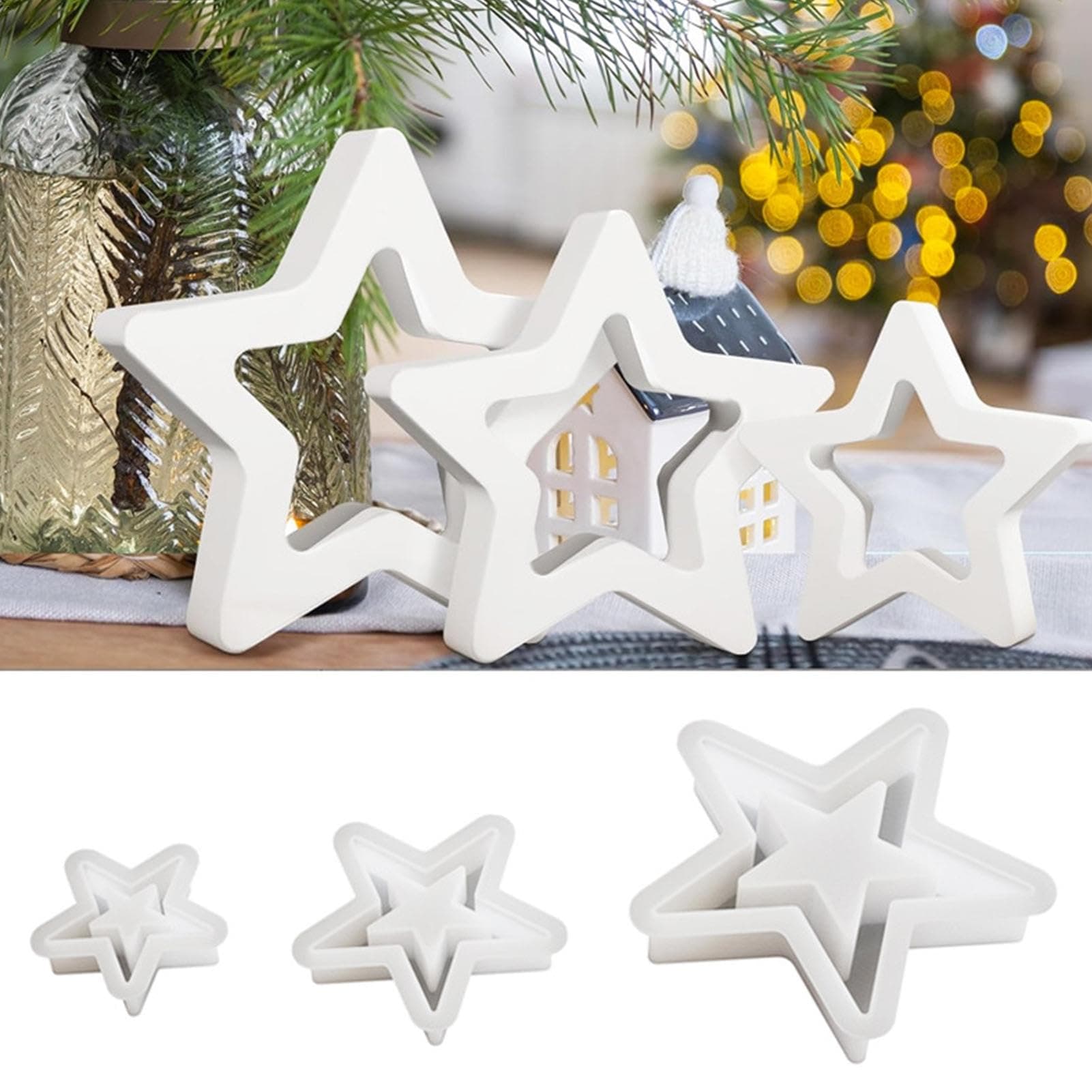 3 Stück/set Silikonformen Gießformen Weihnachten,Silikonform Weihnachten Stern, Silikon Gießform Kerzenform Weihnachten, Sterne Giessformen Silikon Gipsformen Zum Gießen Angebot bei HelloDeals