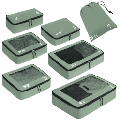 ECOHUB Packwürfel für Koffer, 7 Stück, Reise-Organizer, Packtaschen, recyceltes PET, umweltfreundlich, Reisezubehör, Schuhtaschen für Reisen, Aufbewahrungstasche, Gepäck-Organizer, Reisetasche, Grün Angebot bei HelloDeals